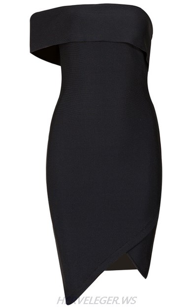 Herve Leger Black Asymmetric Bardot Dress