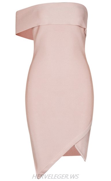 Herve Leger Nude Asymmetric Bardot Dress