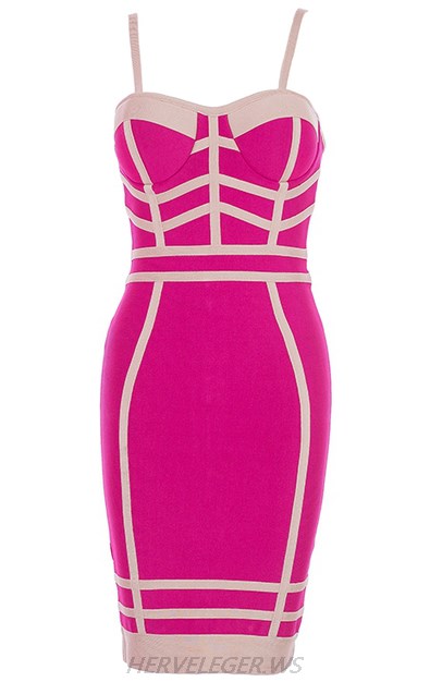 Herve Leger Pink And Nude Colorblock Dress