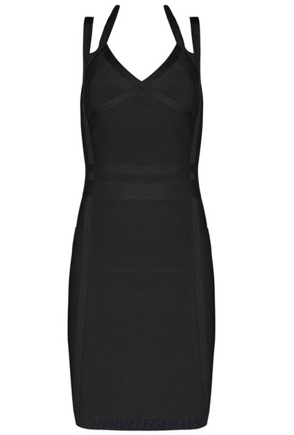 Herve Leger Black Halter Straps Dress
