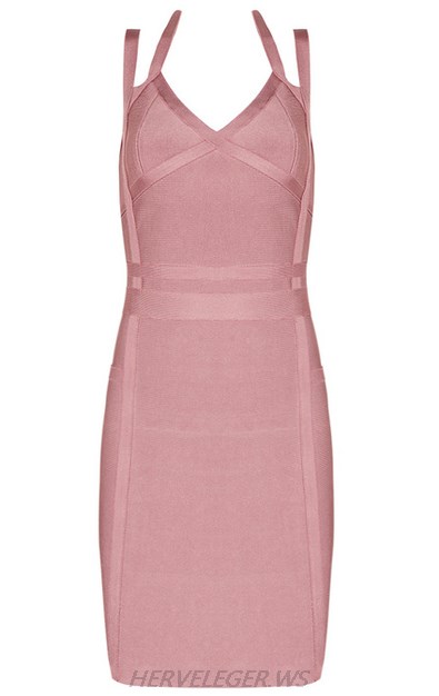Herve Leger Pink Halter Straps Dress