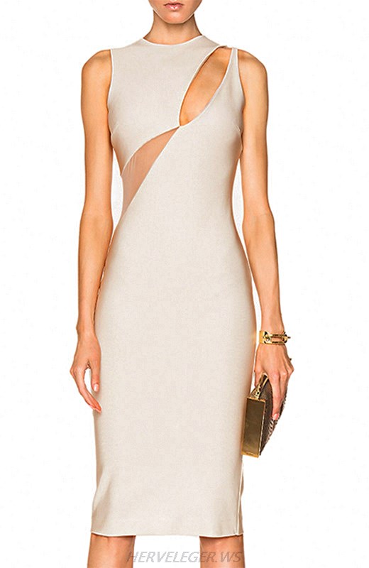 Herve Leger Nude Mesh Cut Out Dress