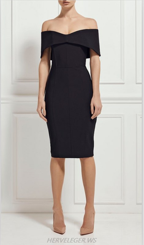 Herve Leger Black Overlay Bardot Dress