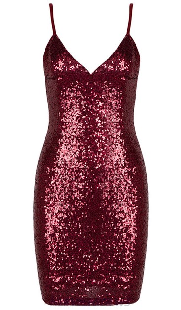 Herve Leger Red Sequin Mini Dress