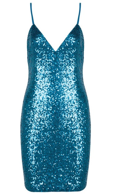 Herve Leger Blue Sequins Mini Dress