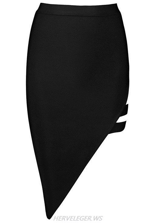 Herve Leger Black Asymmetrical Cut Out Skirt
