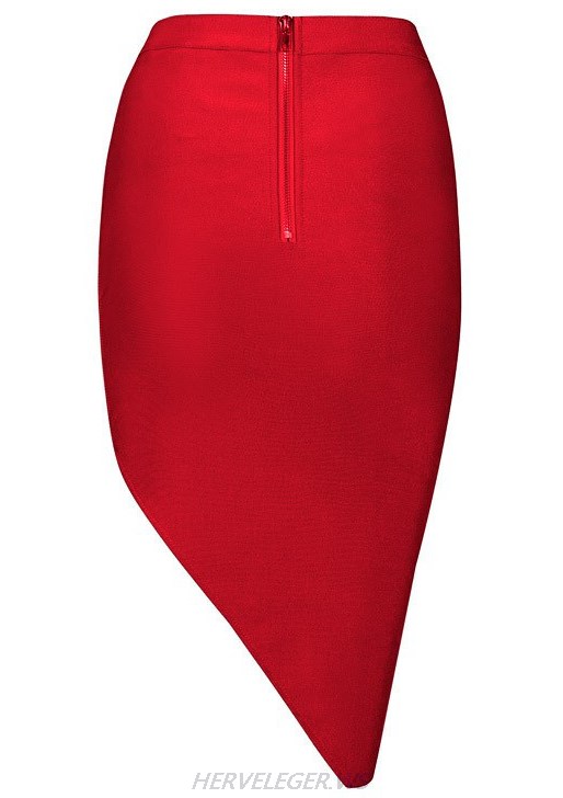 Herve Leger Red Asymmetrical Cut Out Skirt