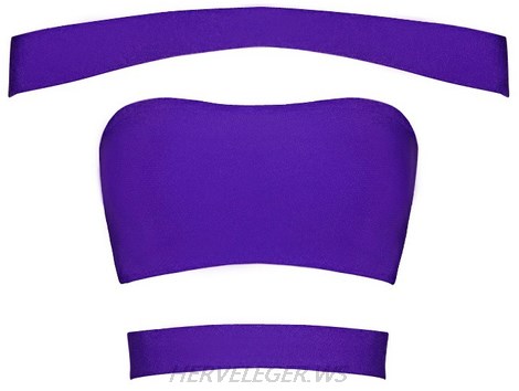 Herve Leger Purple Bardot Cutout Panel Top