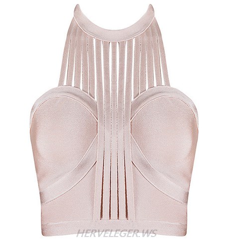 Herve Leger Nude Halter Strappy Top