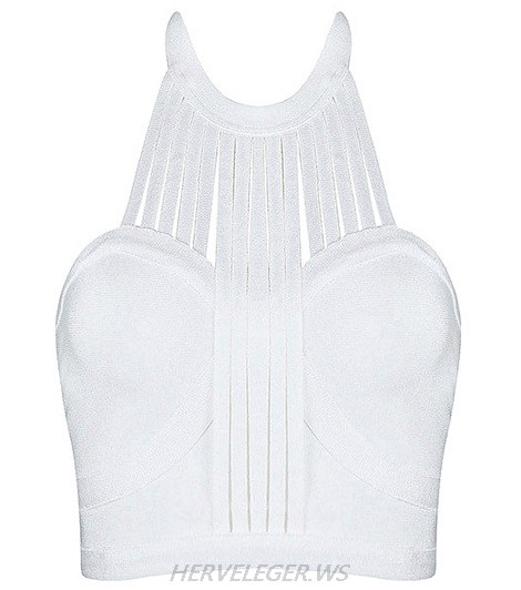 Herve Leger White Halter Strappy Top