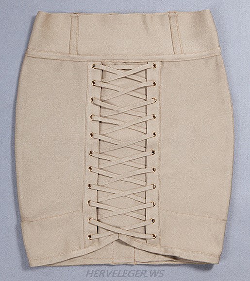 Herve Leger Khaki Lace Up Mini Skirt