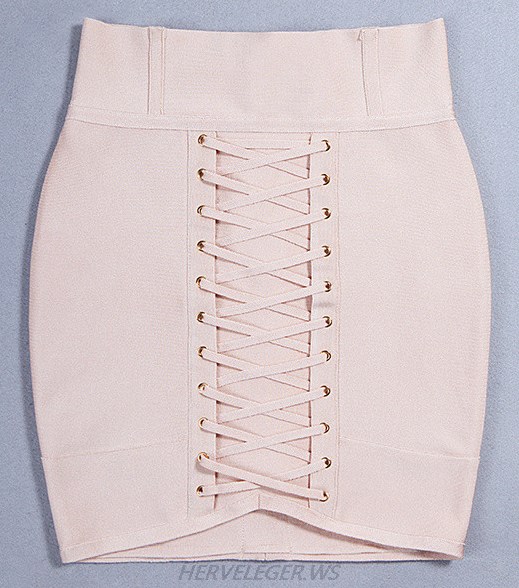 Herve Leger Nude Lace Up Mini Skirt
