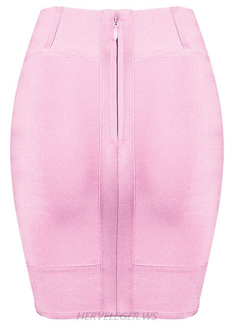 Herve Leger Pink Lace Up Mini Skirt