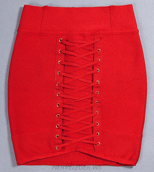 Herve Leger Red Lace Up Mini Skirt