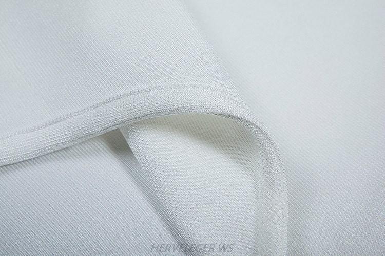 Herve Leger White Long Sleeve Choker Detail Bodysuit