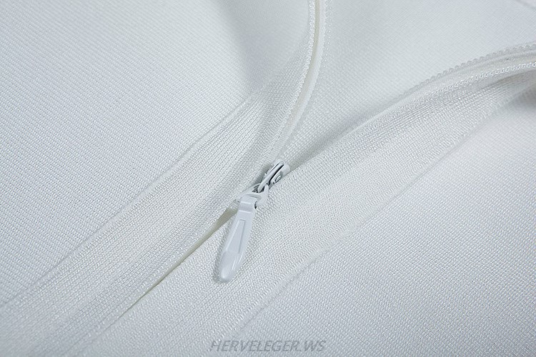Herve Leger White Long Sleeve Choker Detail Bodysuit