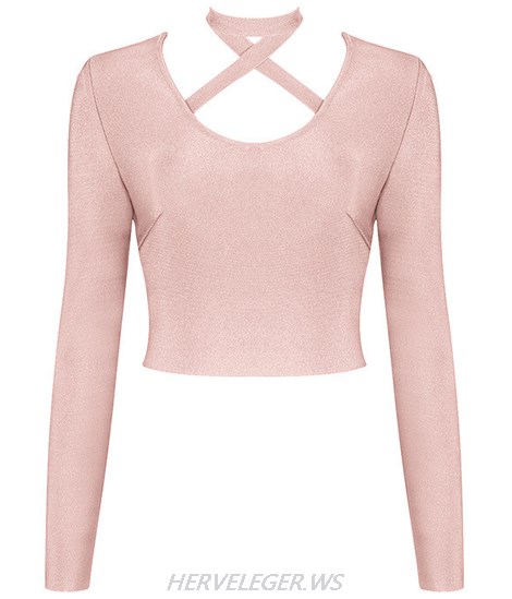 Herve Leger Nude Long Sleeve Halter Top
