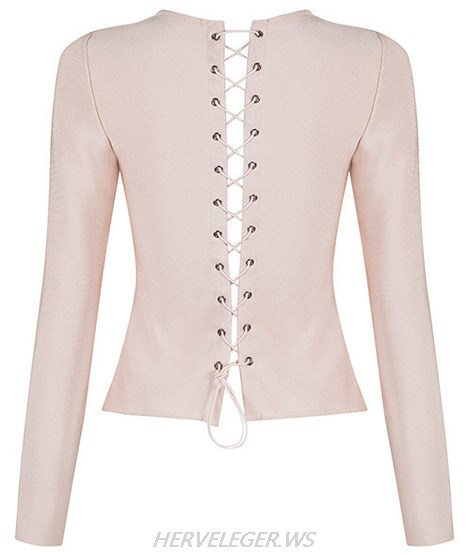 Herve Leger Nude Long Sleeve Lace up Top