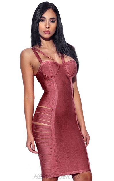 Herve Leger Mauve Cut Out Bustier Strapless Dress