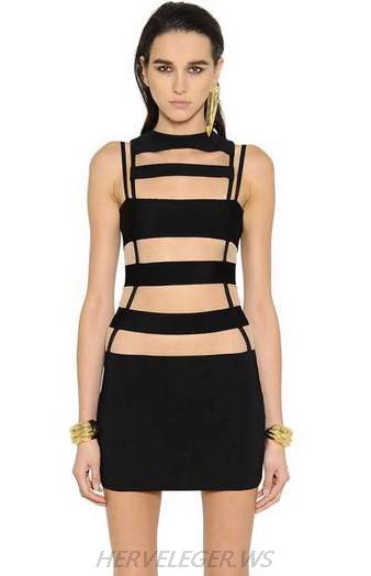 Herve Leger Black Cut Out Mesh Dress