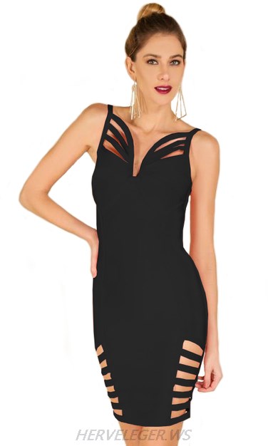 Herve Leger Black Cut Out Strappy Dress