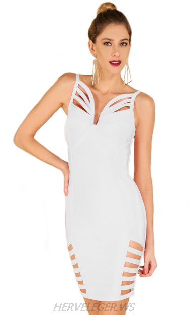 Herve Leger White Cut Out Strappy Dress