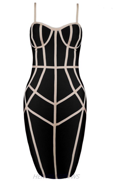 Herve Leger Black And Nude Strapless Bandage Dress