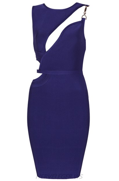Herve Leger Blue Asymmetric Cut Out Dress