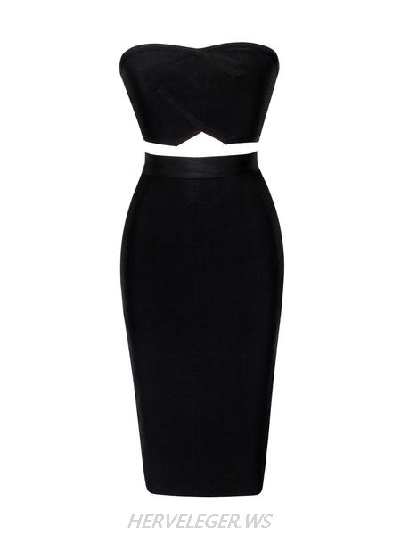 Herve Leger Black Strapless Sweetheart Top Two Piece Dress