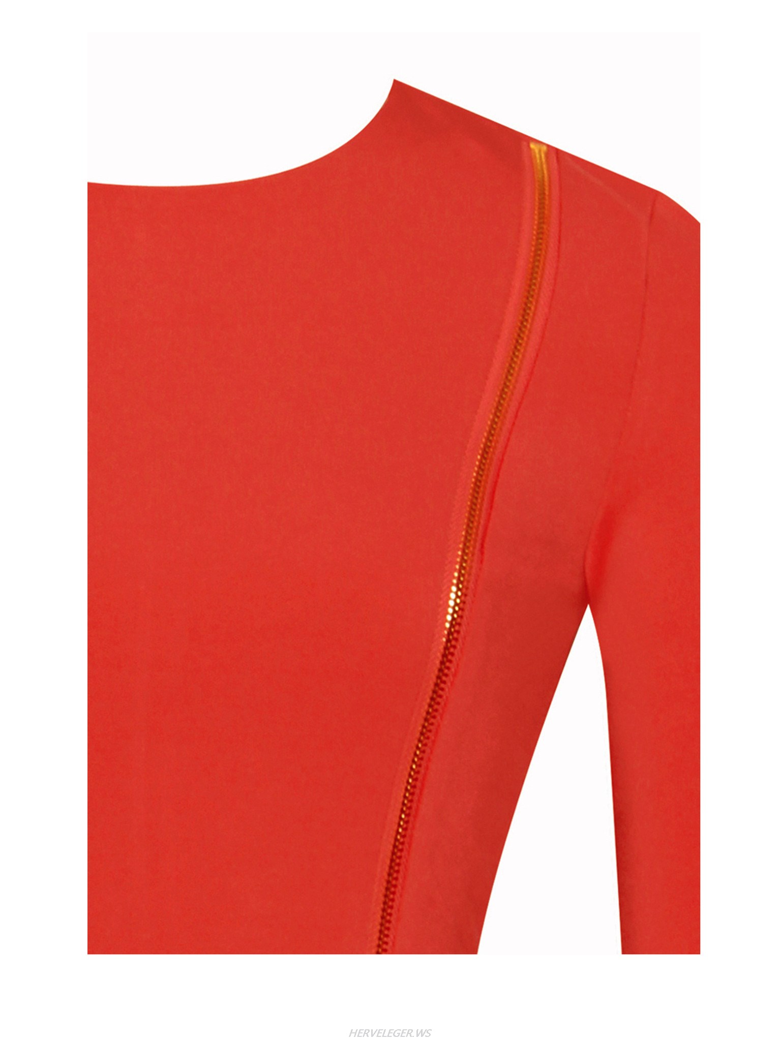 Herve Leger Red Zip Up Long Sleeve Stretch Dress
