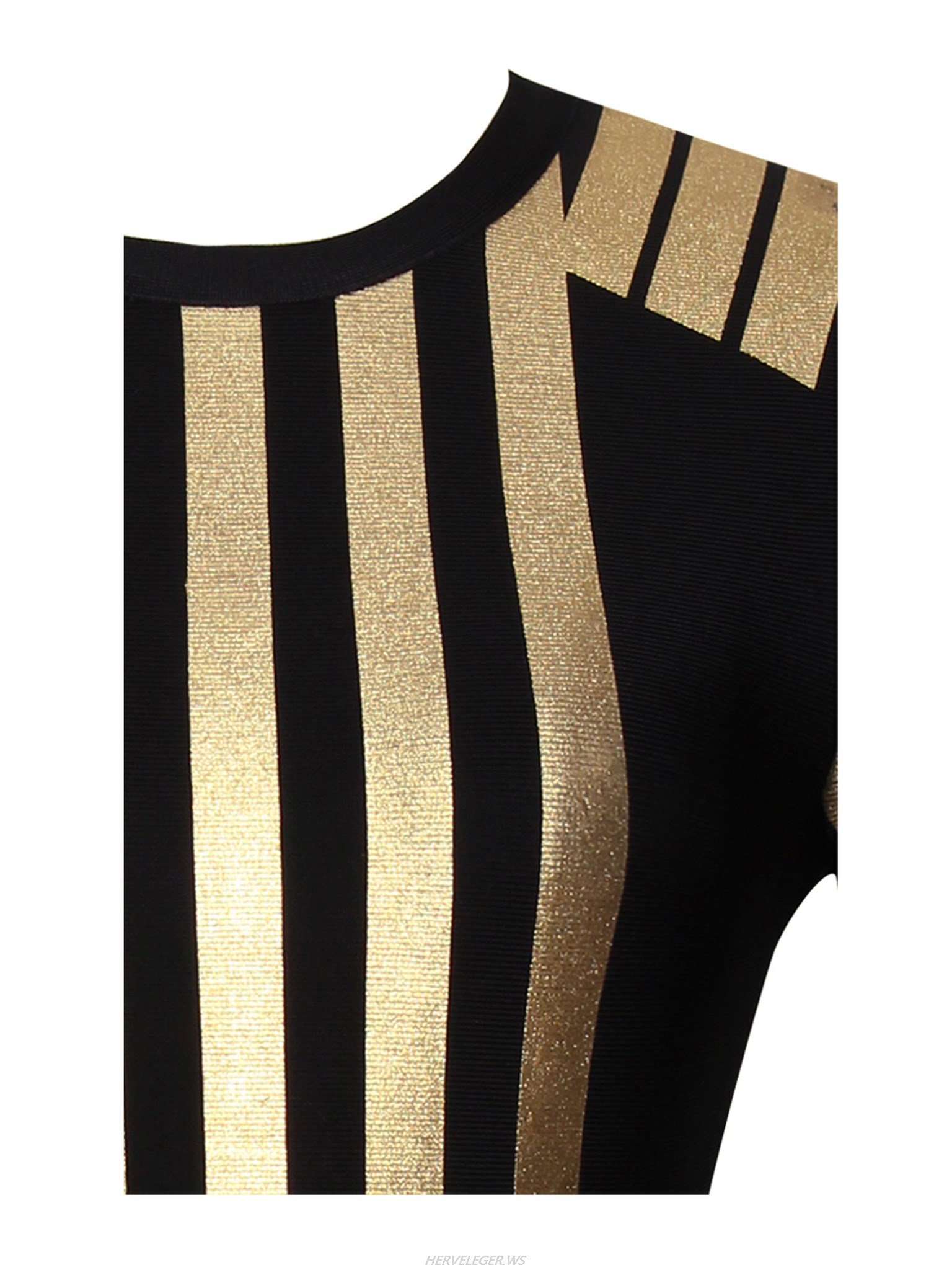 Herve Leger Black And Glod Stripe Long Sleeve Dress