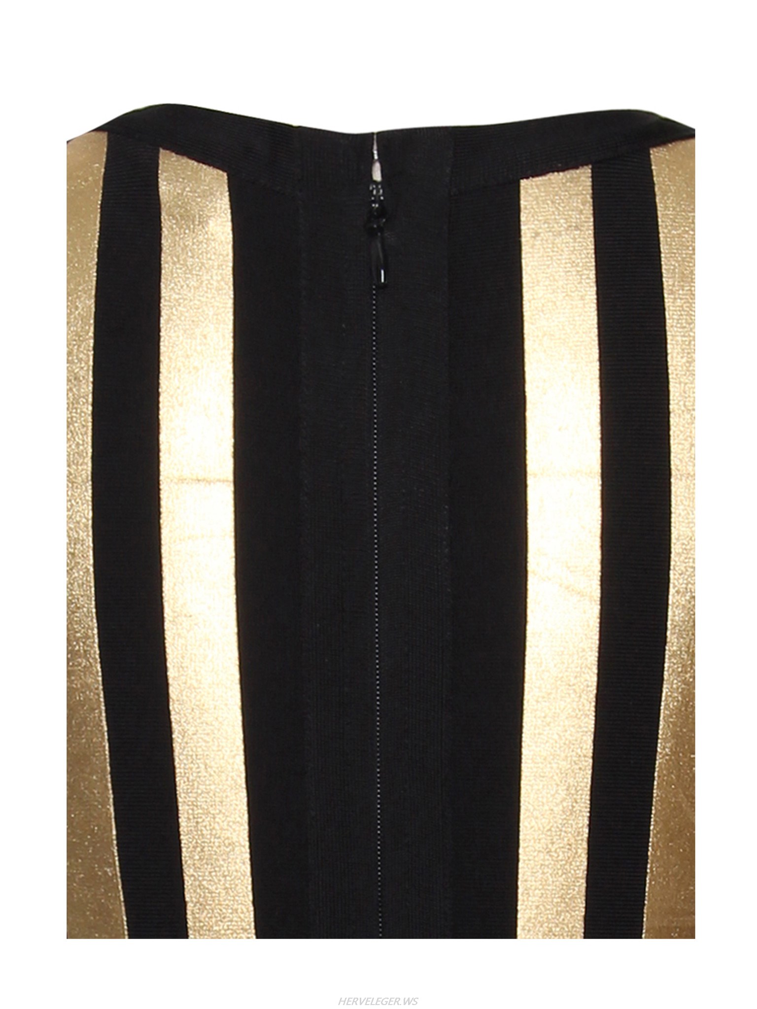 Herve Leger Black And Glod Stripe Long Sleeve Dress
