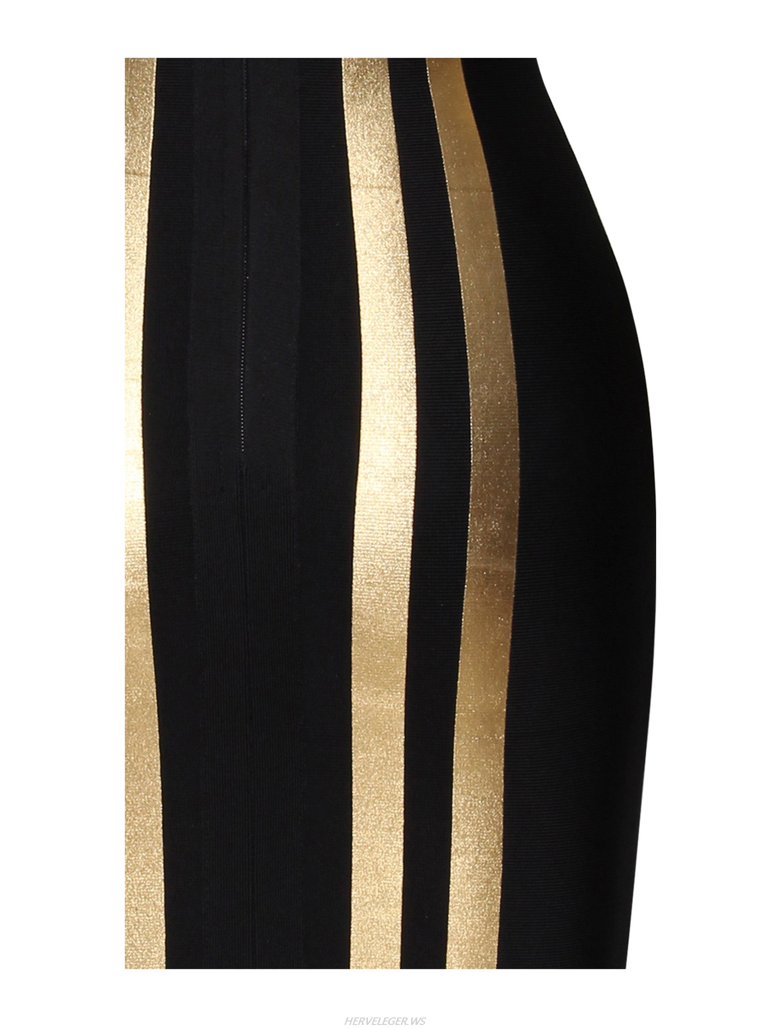 Herve Leger Black And Glod Stripe Long Sleeve Dress