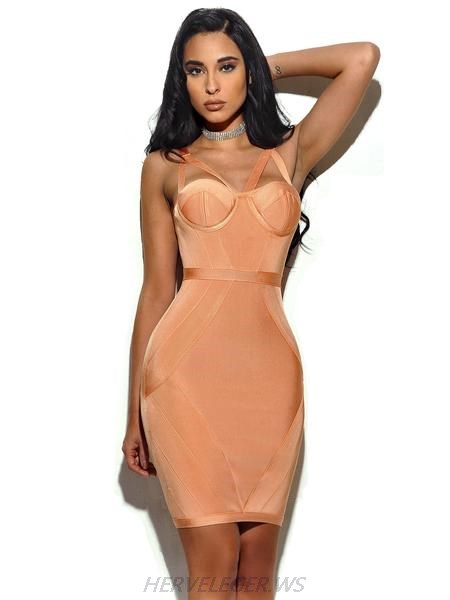 Herve Leger Orange Cleavage Cutout Dress