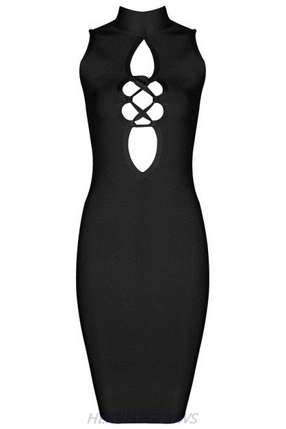 Herve Leger Black Lace Up Cut Out Dress