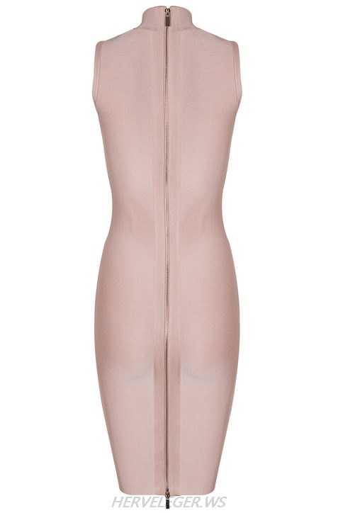 Herve Leger Nude Lace Up Cut Out Dress