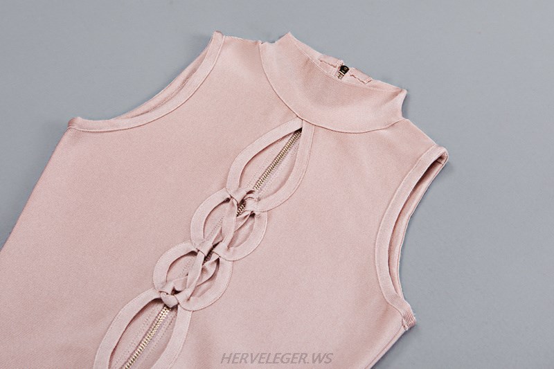 Herve Leger Nude Lace Up Cut Out Dress