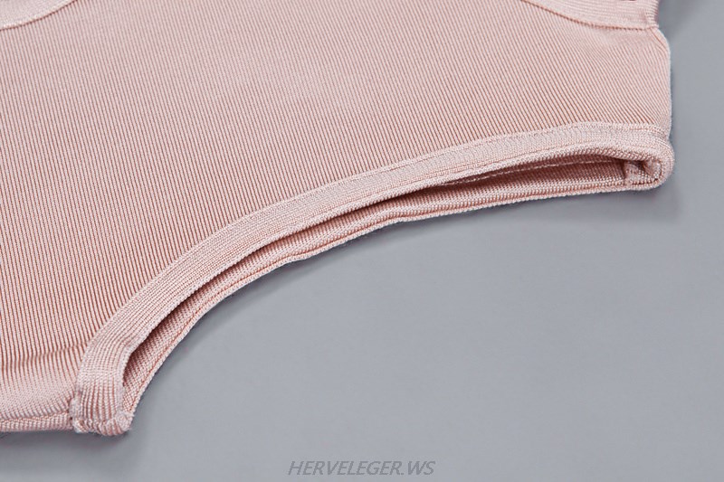 Herve Leger Nude Lace Up Cut Out Dress