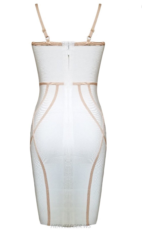 Herve Leger White Nude Trim Dress