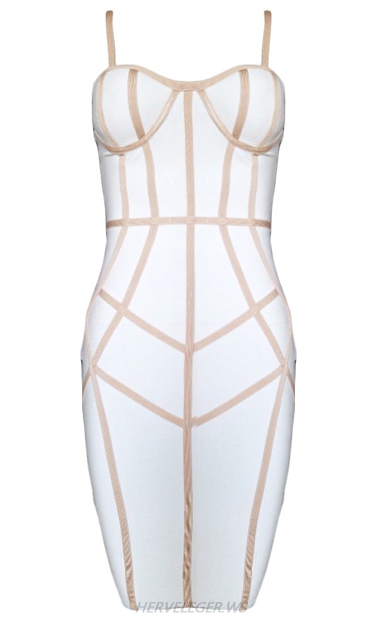 Herve Leger White Nude Trim Dress