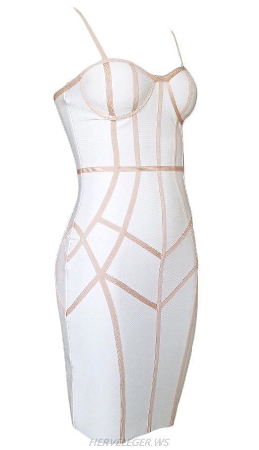Herve Leger White Nude Trim Dress