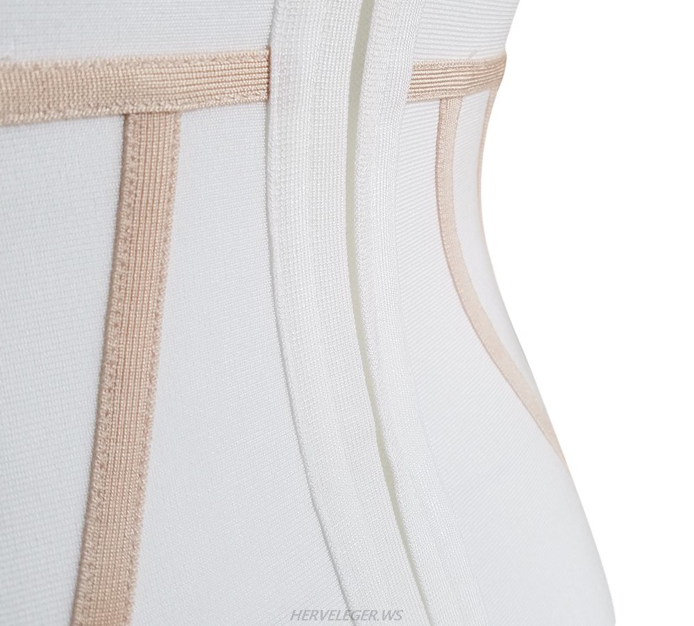 Herve Leger White Nude Trim Dress