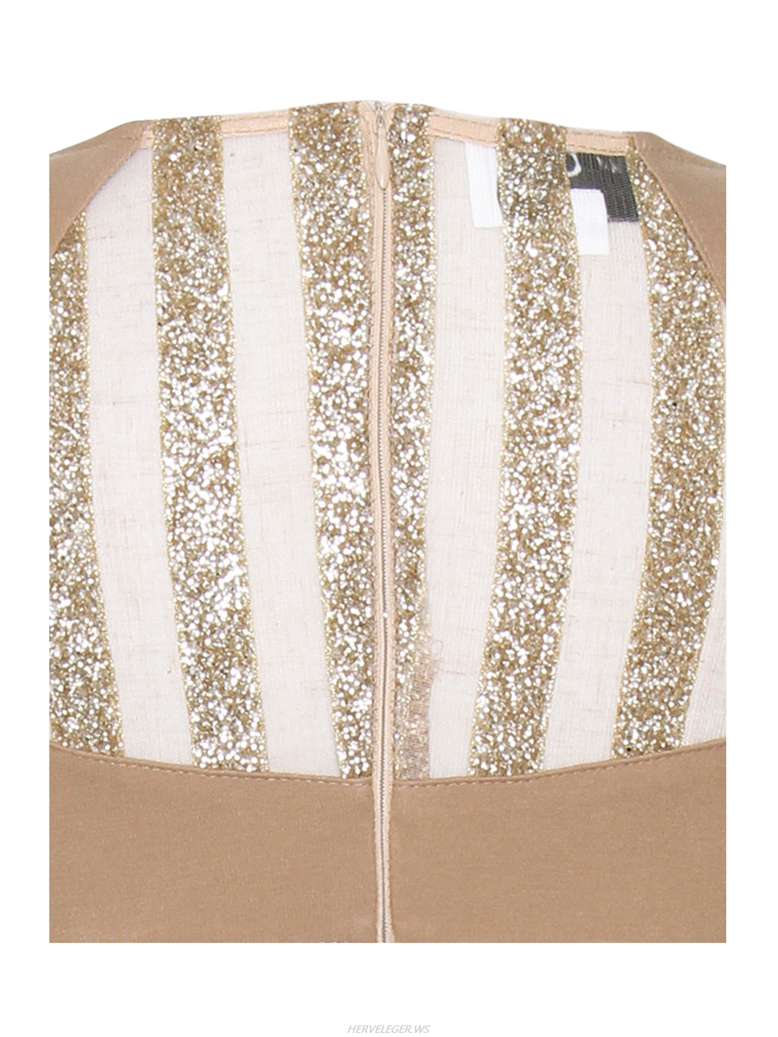 Herve Leger Beige Skirt Sheer Long Sleeve Dress