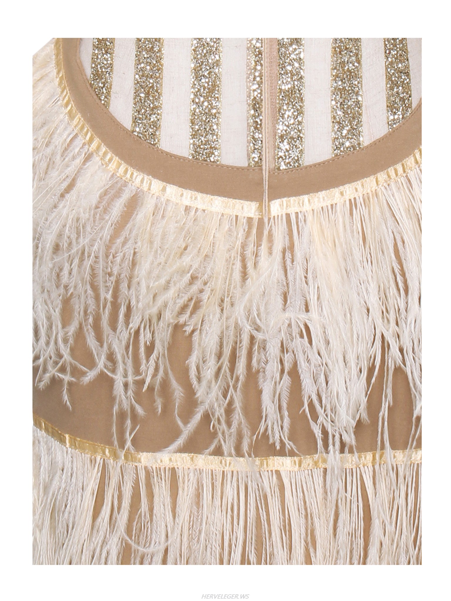 Herve Leger Beige Skirt Sheer Long Sleeve Dress