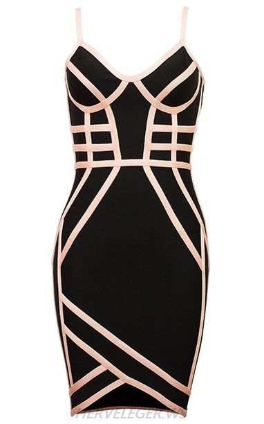 Herve Leger Black Pink Trim Asymmetric Dress