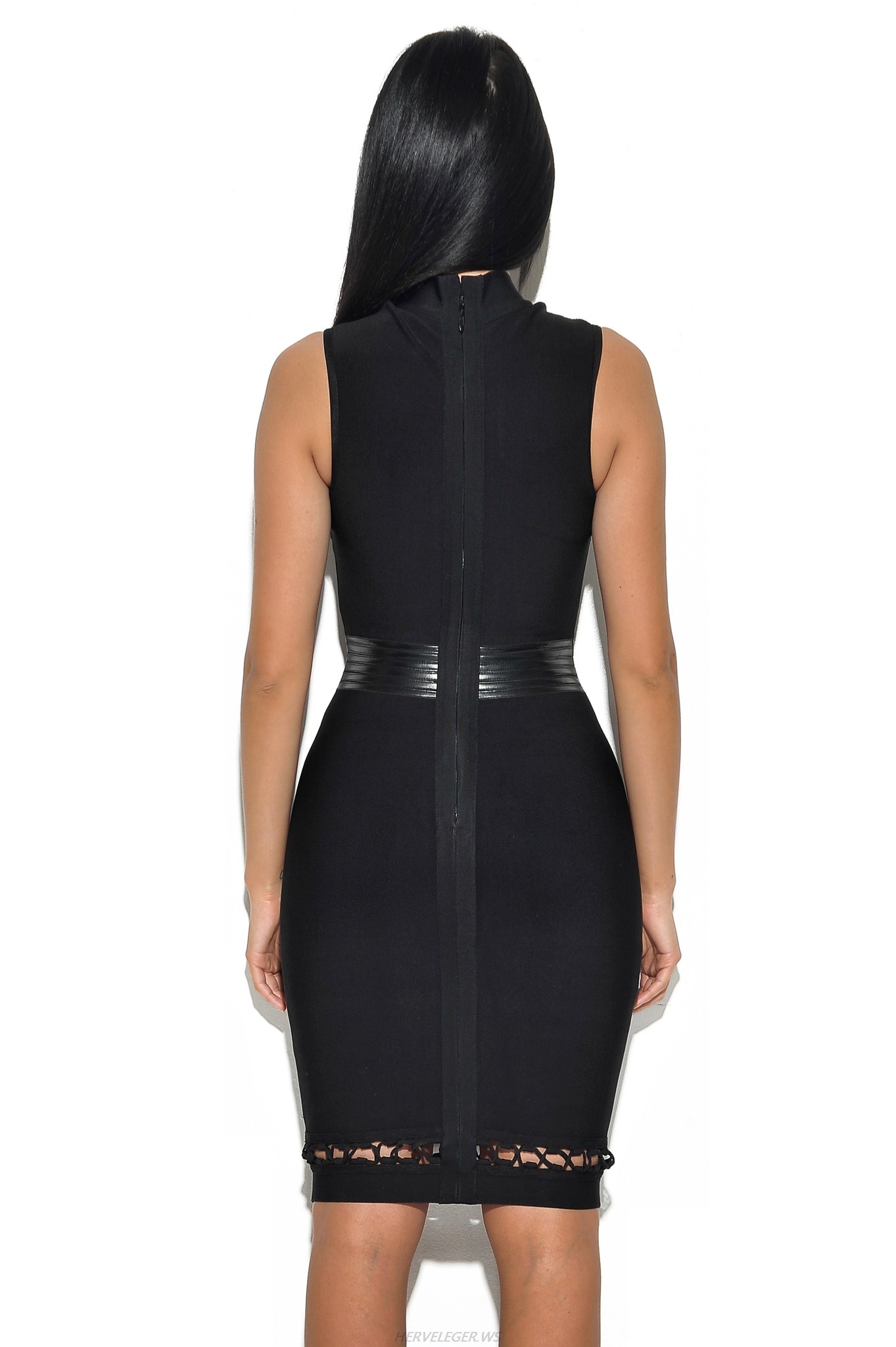 Herve Leger Black Lace Up Cut Out Dress