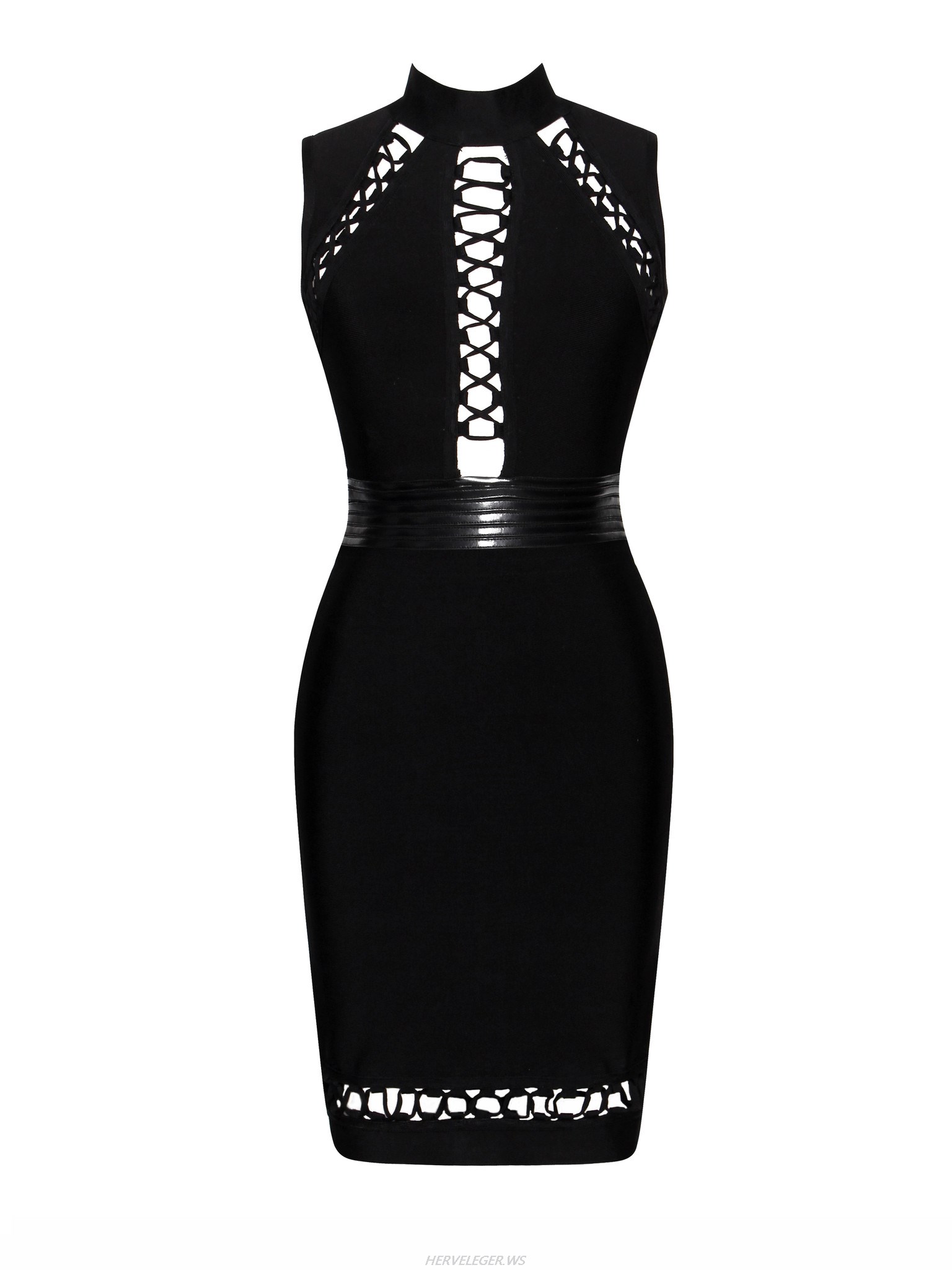Herve Leger Black Lace Up Cut Out Dress