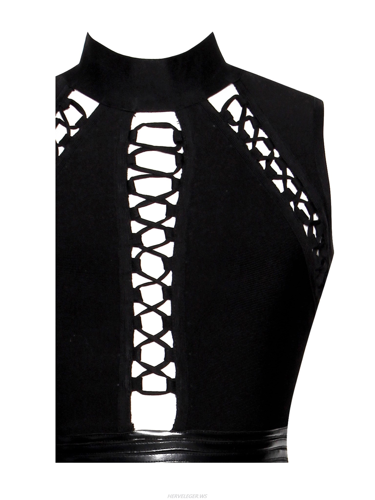 Herve Leger Black Lace Up Cut Out Dress