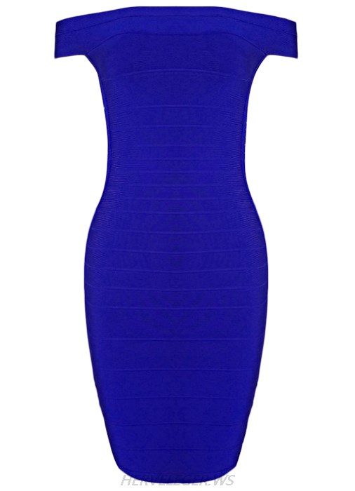 Herve Leger Blue Bardot Side Cut Out Dress