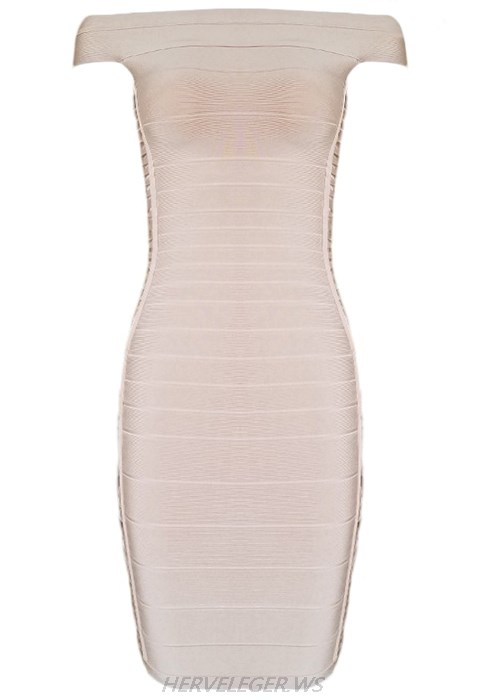 Herve Leger Nude Bardot Side Cut Out Dress